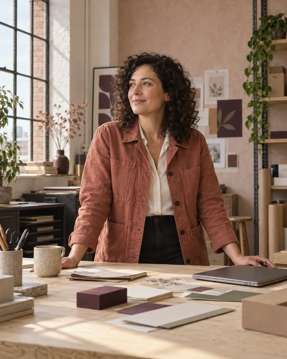 A creative business owner working in a colourful print studio